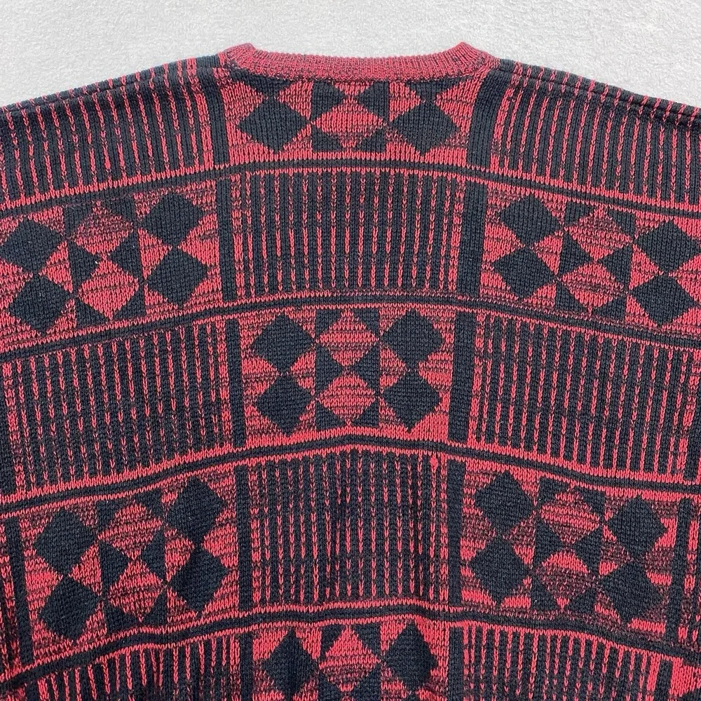 Vintage Playboy Sweater Mens 2X Red Black Pullover Crew Neck Leather Trim - Picture 5 of 9